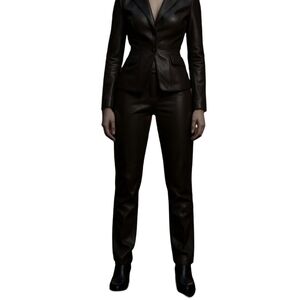 NWT Pier Antonio Gaspari Brown Vegan Leather Straight Pants EU 44 Designer